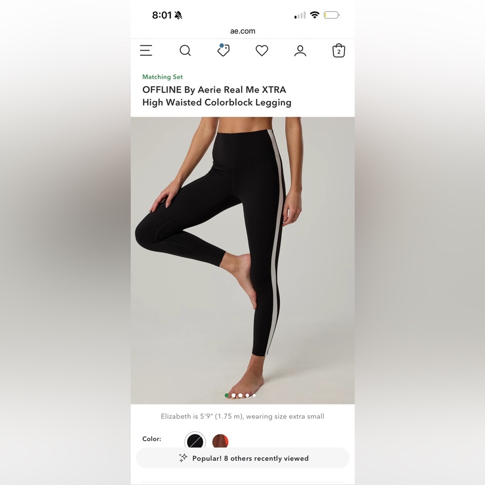 aerie Black High-Waisted Leggings with White Side Stripe